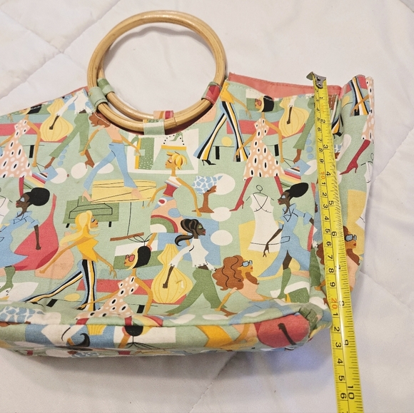 Vintage Neiman Marcus Retired Fashion Diva Pattern Purse Bamboo Handles Retro - Picture 5 of 13